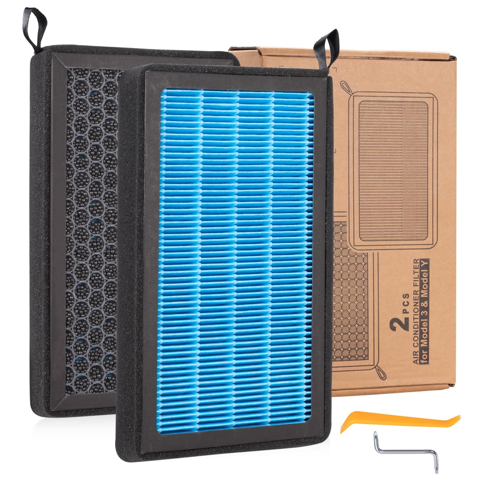 HEPA Air Filter for Tesla Model 3 Model Y 2016-2025, 2 Pack Cabin Air Filter Replacement with Activated Carbon for Tesla