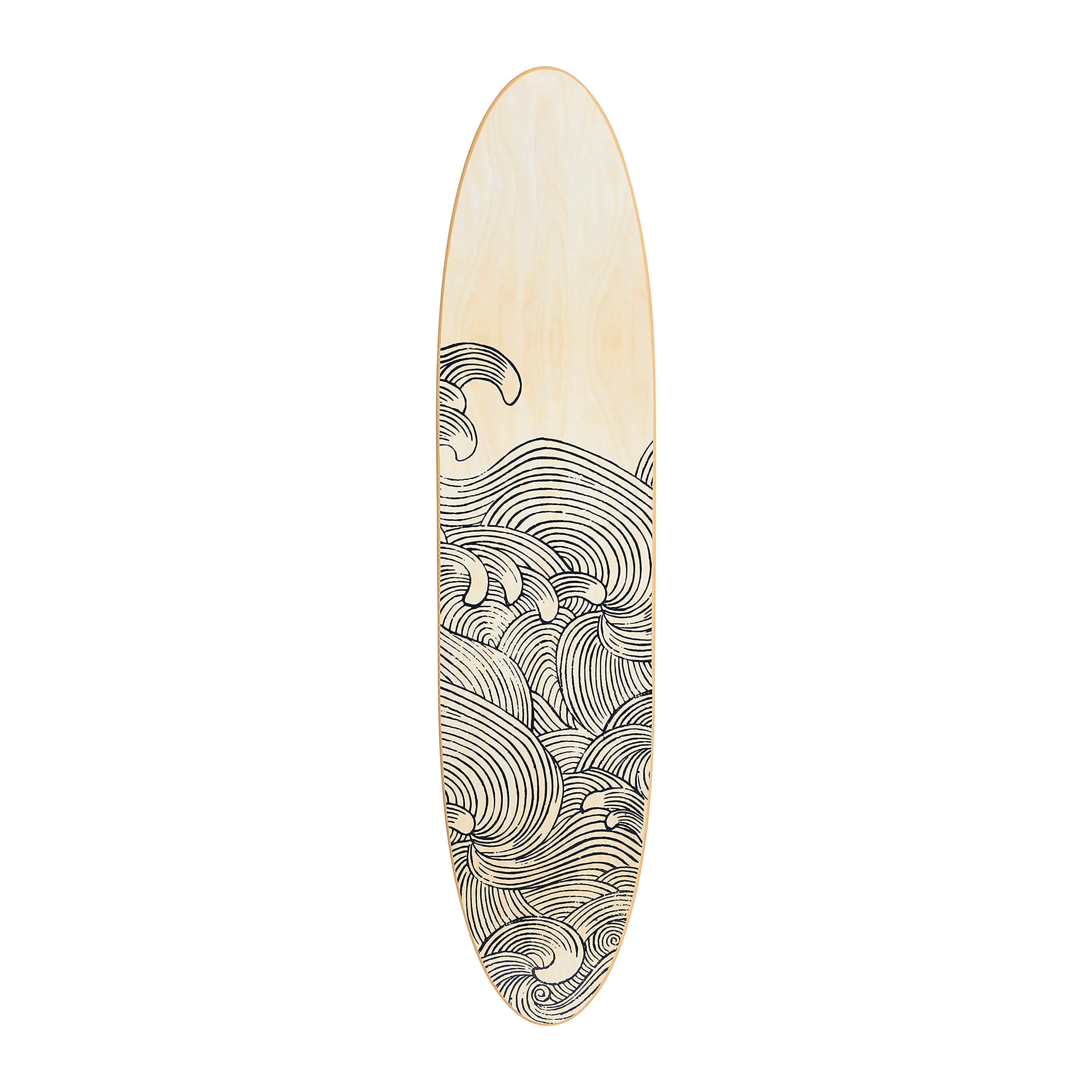 Creative Co-Op Coastal Decorative Surfboard Wall Décor, Wave Design Overlaid On Natural Wood, Hangs Vertical or Horizontal