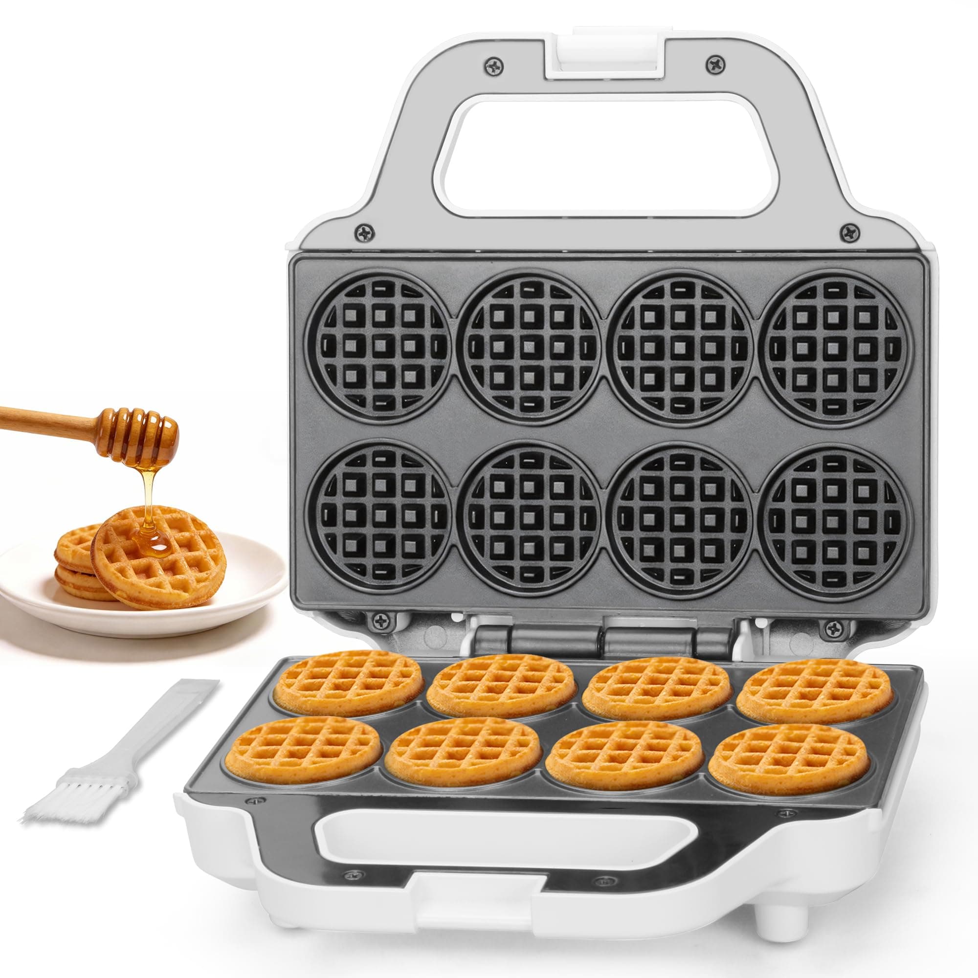 SugarWhisk Mini Waffle Maker Machine, Tiny Waffle Bites Iron for Kids, Bake 8 x 2'' Tiny Waffle Bites, Small Waffle Maker, Compact & Easy Use, Non Stick Surface, Recipe Included, White