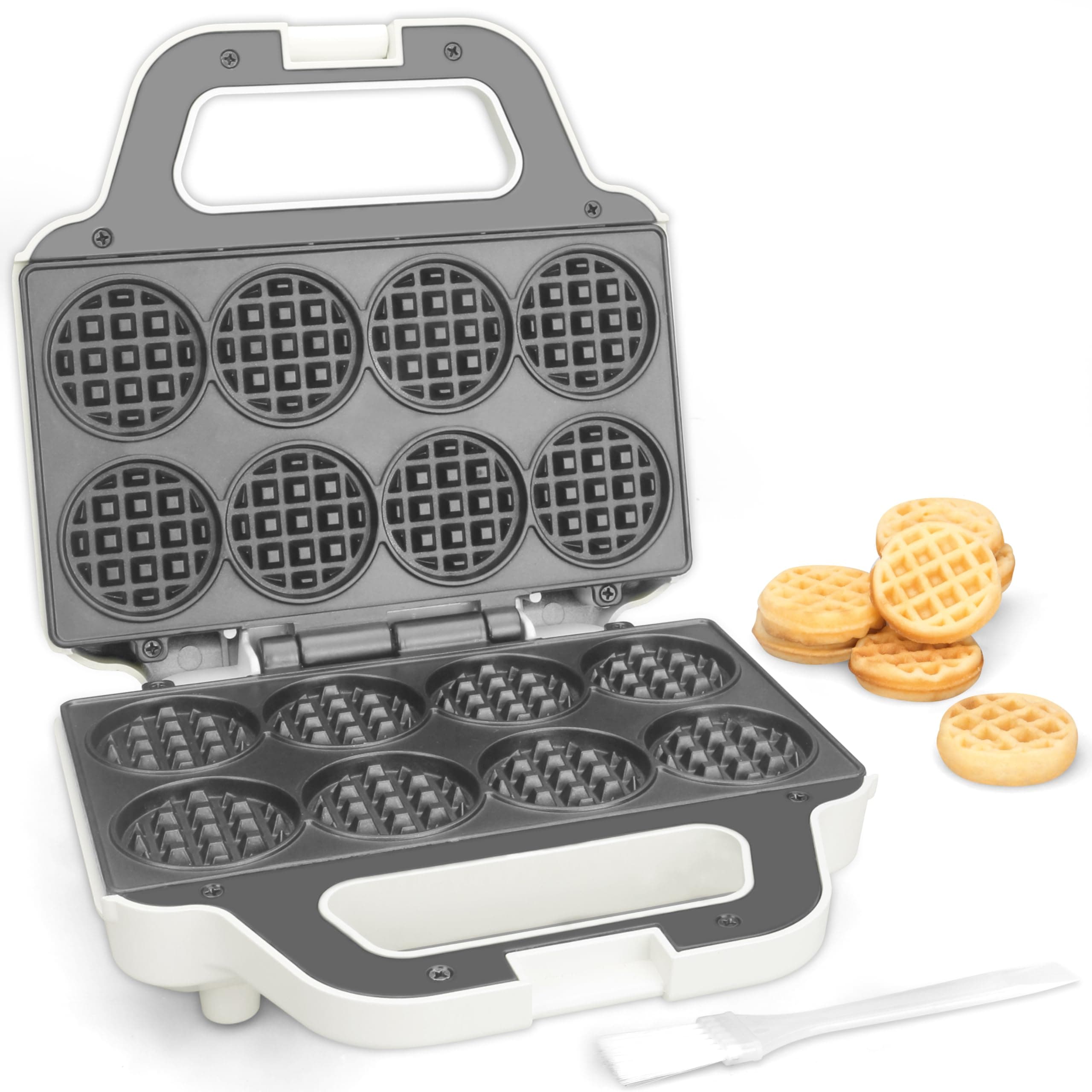 Mini Waffle Maker Machine, Tiny Waffle Bites Iron for Kids, Bake 8x2'' Tiny Waffle Bites, Small Waffle Maker, Compact & Easy Use, Non Stick Surface, Recipe Included, White