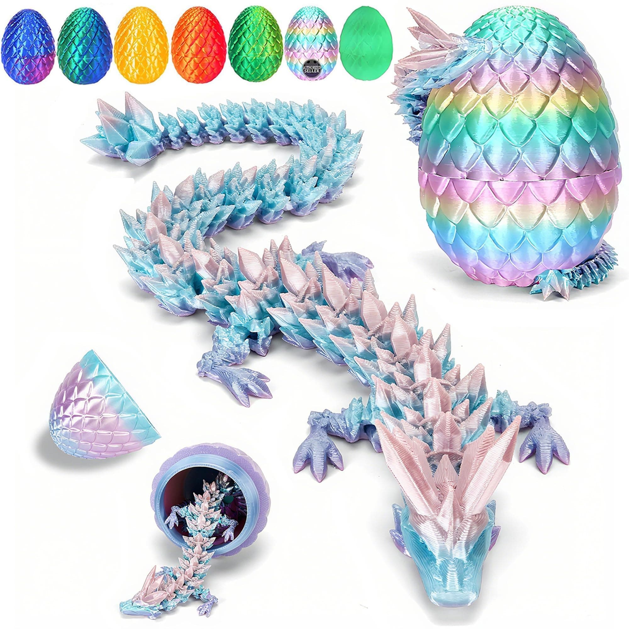 YILCER 12" 3D Printed Dragon, Upgraded Fall Protection Dragon Egg & Reinforced 3D Dragons Joints, Safe Eco-Friendly Fidget Toy, Ideal for Easter Basket Stuffers, Easter Eggs (Rainbow Color)