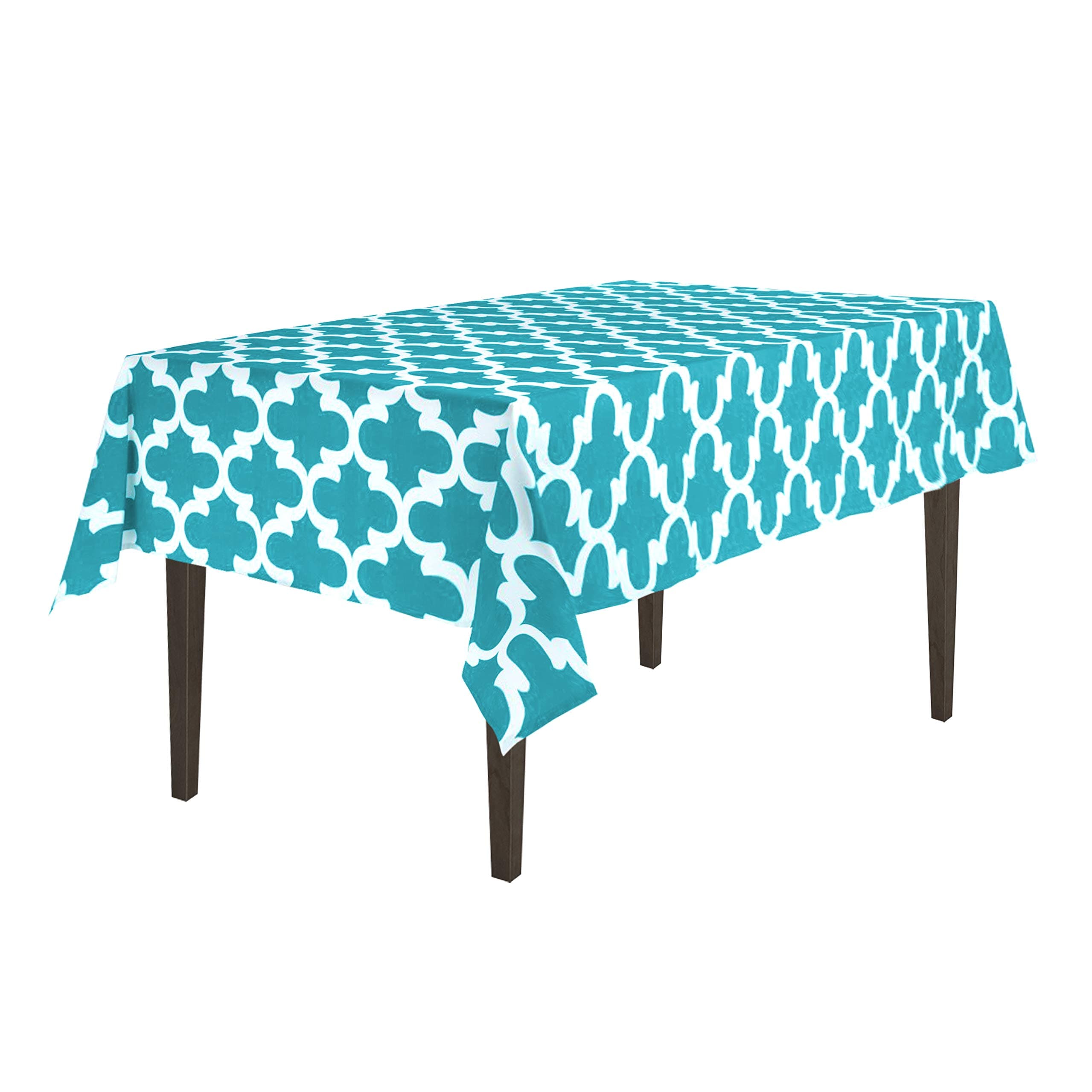 LinenTablecloth Turquoise and White Rectangular Cotton Trellis Tablecloth, 58 x 70-Inch