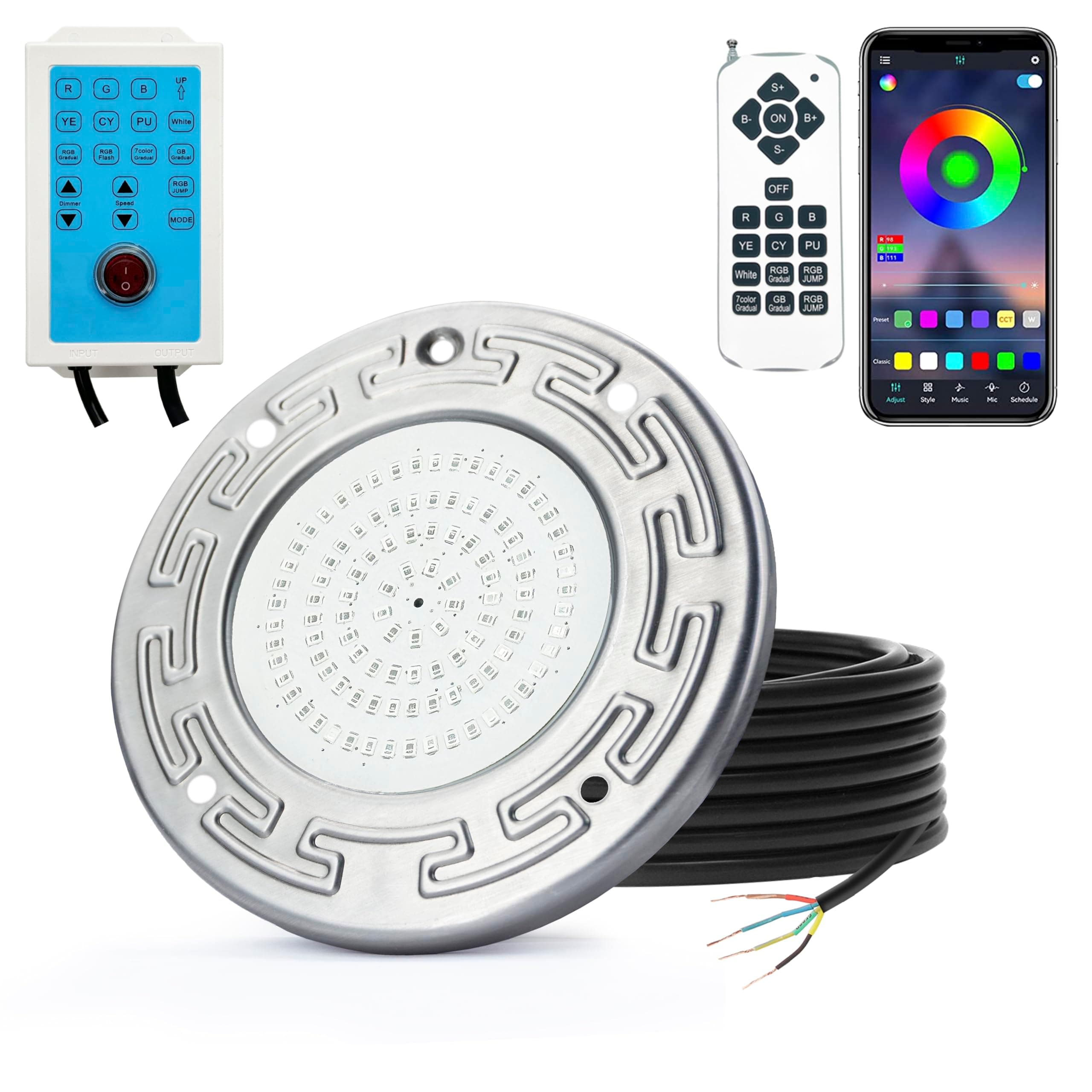 Awanhe Inground Pool Light, 20W LED with Controller, Remote and APP Control, Color Changing Underwater Swimming Pool Light with 50 Foot Cord