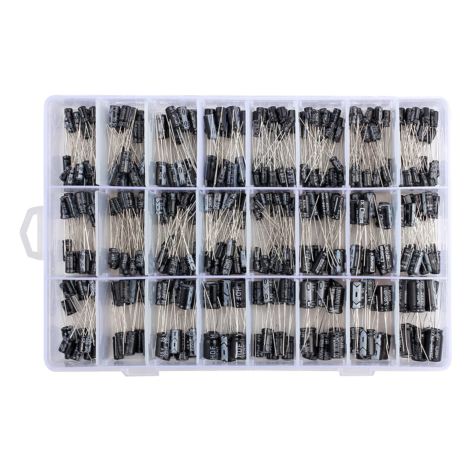 500pcs 24 Values Aluminum Electrolytic Capacitor Assorted Kit 10V 16V 25V 50V Metal Electrolytic Capacitors Range 0.1uF－1000uF with Plastic Case