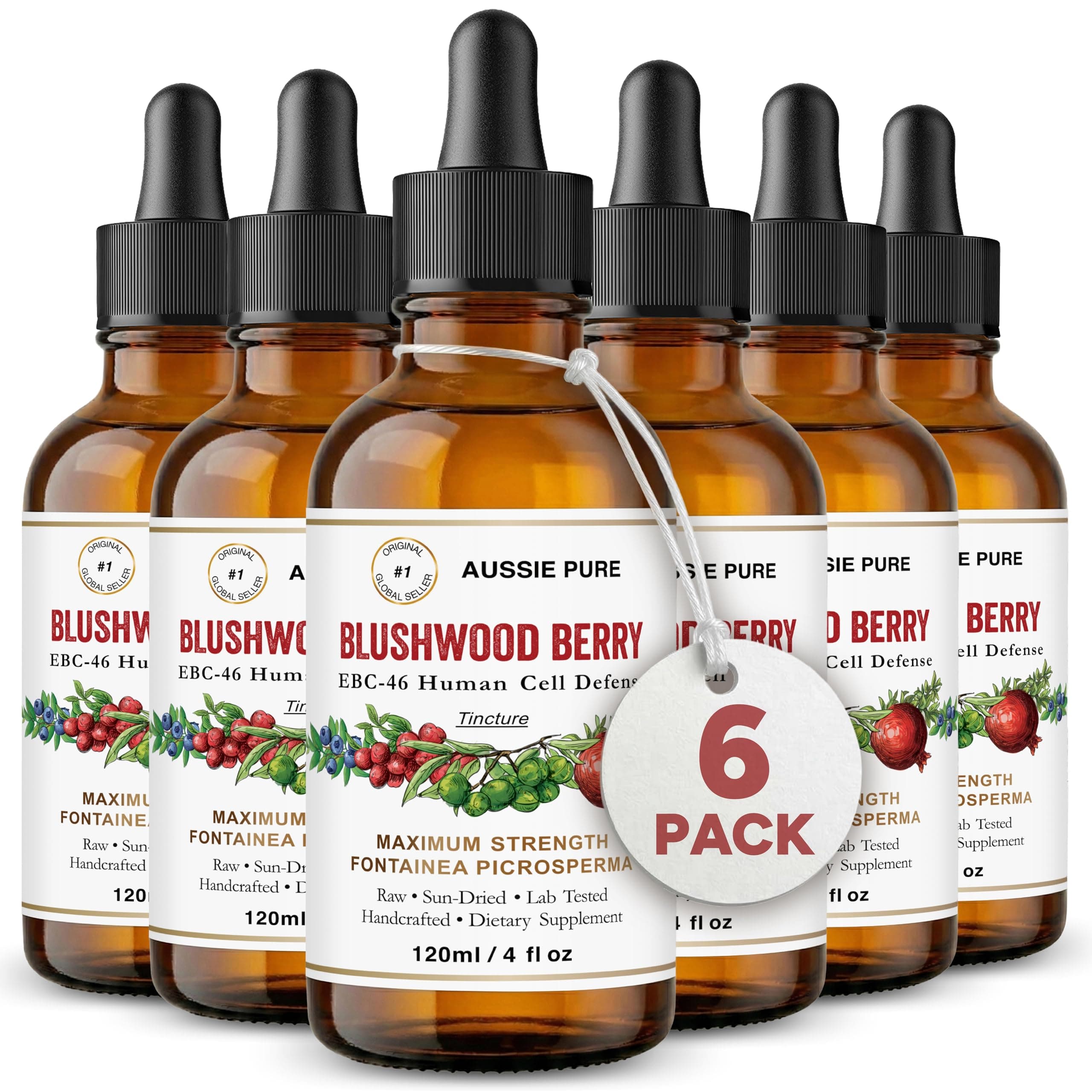 Blushwood Berry EBC-46 Maximum Strength Immune and Cell Support Tincture - Fruit and Seed Extract - Gentle, Oral, and Topical Alcohol-Free Glycerin Formula - All Ages - Six 120ML Bottles
