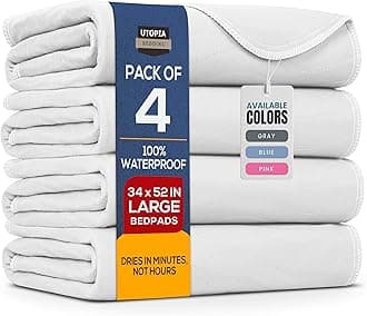 Utopia Bedding Washable Underpads 34" x 52" (Pack of 4), Waterproof Reusable Heavy Absorbency Incontinence Bed Pads for Adults, Kids, Elderly and Pets, Bedwetting Pads for Sofa and Couch (White)