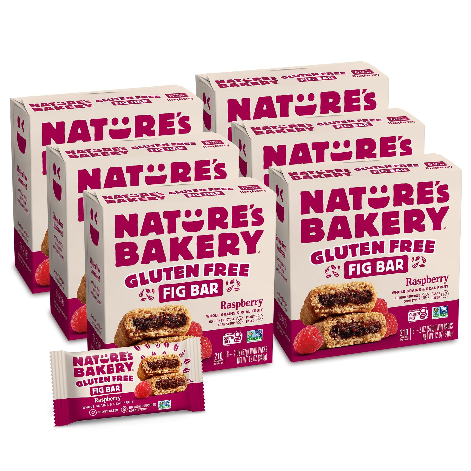 - Nature’s Bakery Gluten Free Fig Bars, Raspberry, Real Fruit, Vegan, Non-GMO, Snack bar, 6 boxes with 6 twin packs (36 twin packs)