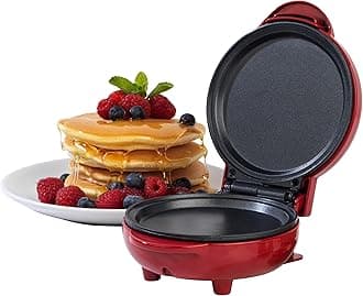 Giles & Posner EK4215G Mini Snack Maker - Non-Stick Multicooker, 2 Minute Preheat, Egg, Pancake, Cookie Machine, Easy Clean 11.5cm Plate, Power Indicator Lights, Compact, Family Baking, 550W, Red