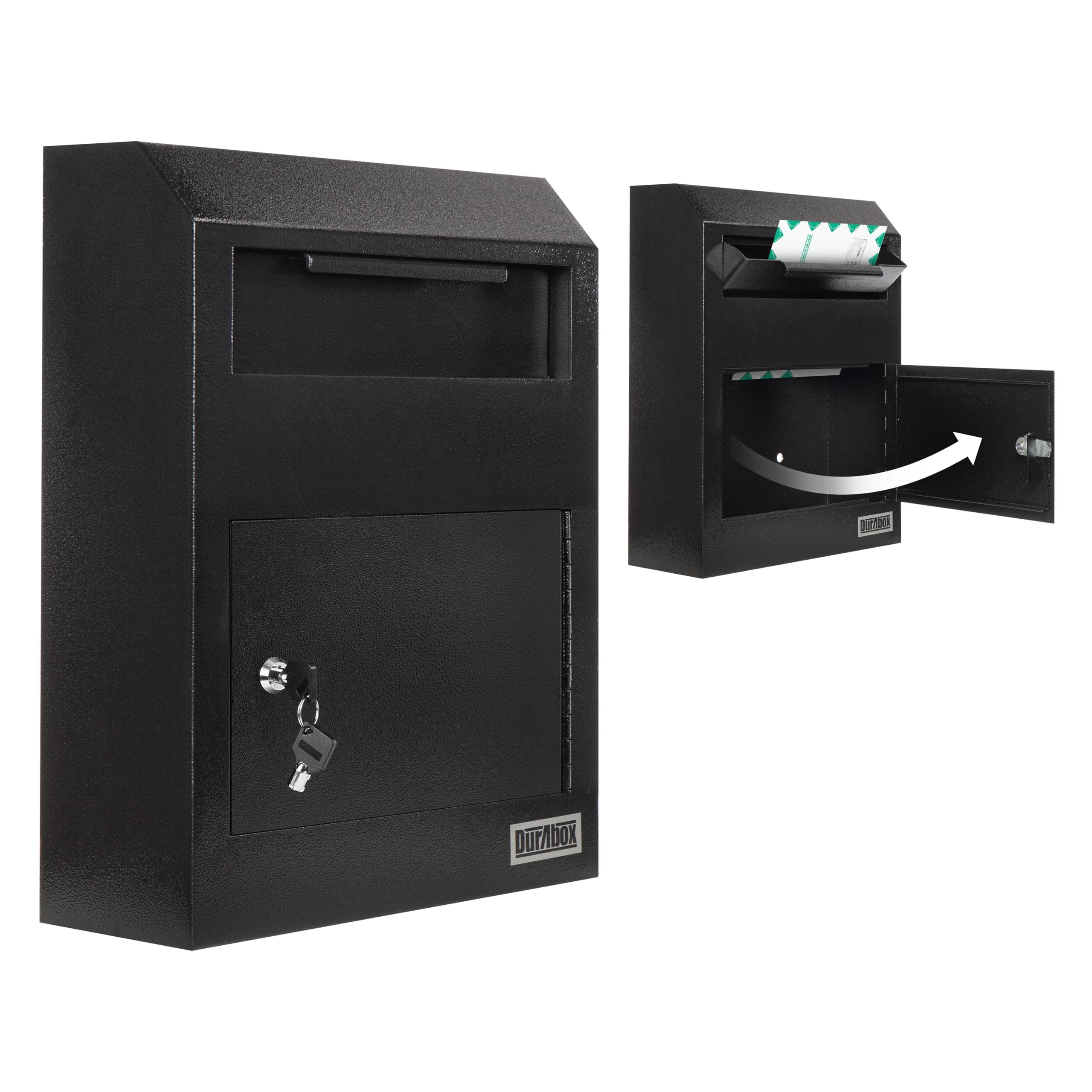 DuraBox Wall Mount Locking Drop Box, Heavy Duty Steel Mailbox for Rent Payments, Mail, Keys, Cash, Checks - Safe Storage Dropbox for After Hours Deposits W500 (Black)