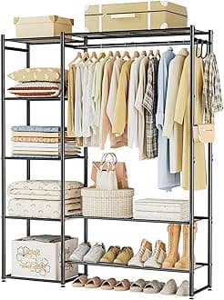 Neprock Wardrobe Closet, Portable Clothing Rack for Hanging Clothes, Free Standing Closet Organizers and Storage System with 4 Tiers Shelves for Cloakroom Bedroom, Black