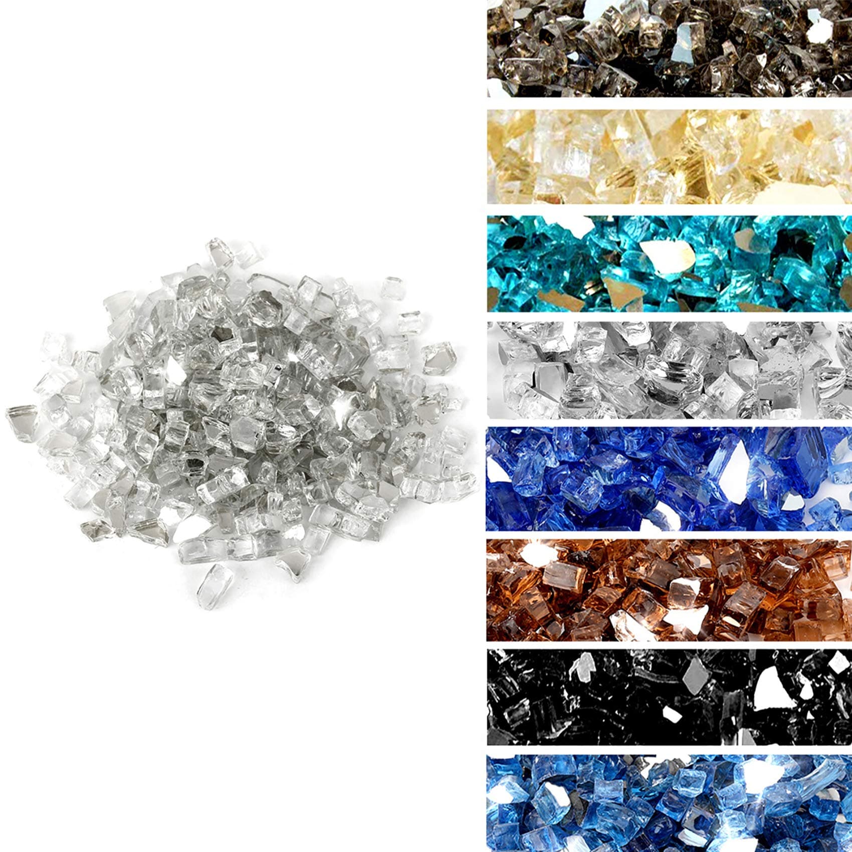 Skyflame 10-Pound Fire Glass for Fireplace Fire Pit and Landscaping, Platinum Reflective, 1/4-Inch