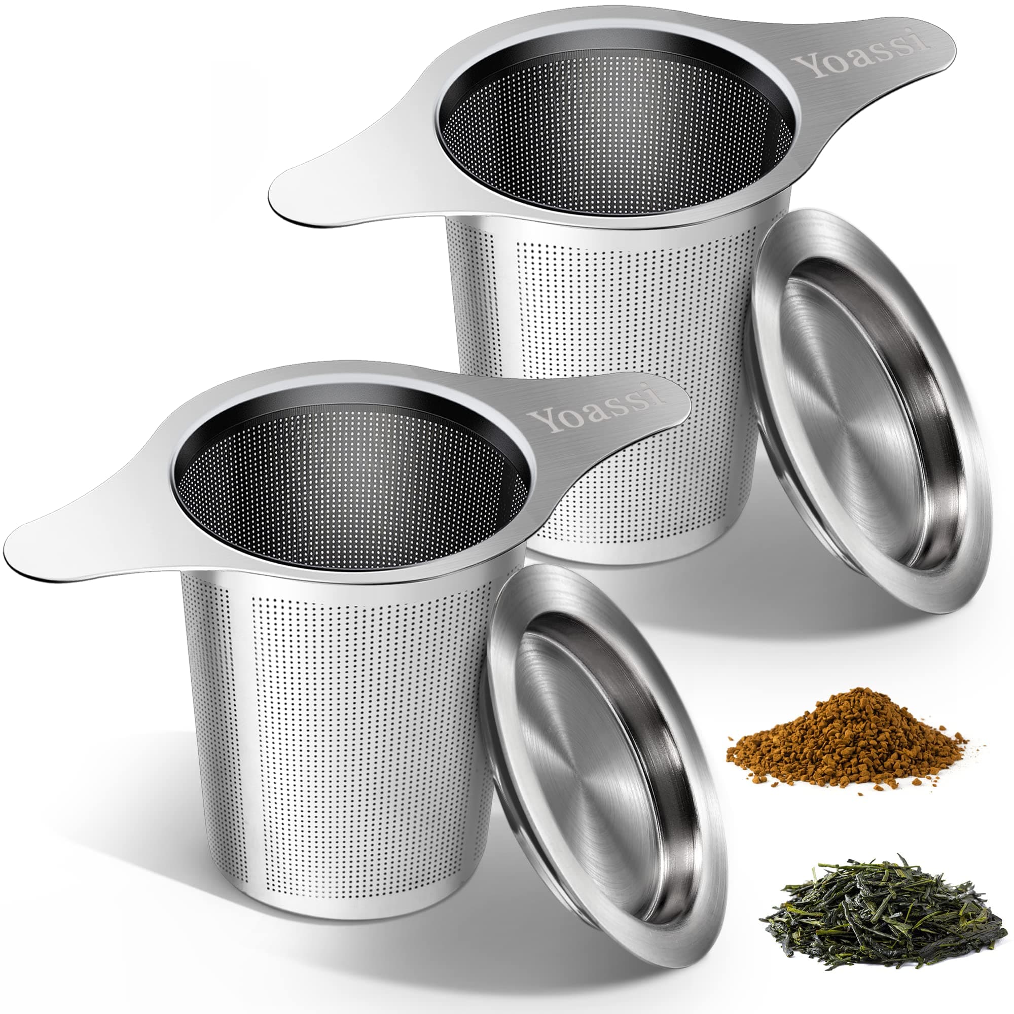 Extra Fine 18/8 Stainless Steel Tea Infuser Mesh Strainer with Large Capacity & Perfect Size Double Handles for Hanging on Teapots, Mugs, Cups to Steep Loose Leaf Tea and Coffee (2 Pack)
