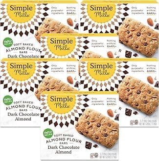 Simple Mills Almond Flour Snack Bars, Dark Chocolate Almond - Gluten Free, Made with Organic Coconut Oil, Breakfast Bars, Healthy Snacks, Paleo Friendly, 6 Ounce (Pack of 6)