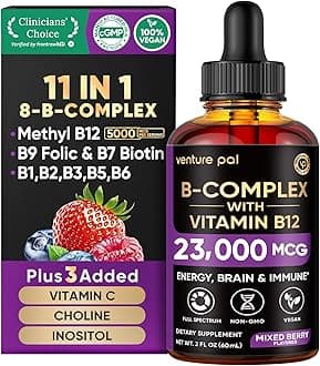 Venture Pal Vitamin B Complex Liquid Drops, B12 Methylcobalamin | B9 Folic | B1,B2,B3,B5,B6,B16 - Vitamin C, Choline, Inositol, Immune & Energy Metabolism, Brain & Heart Support