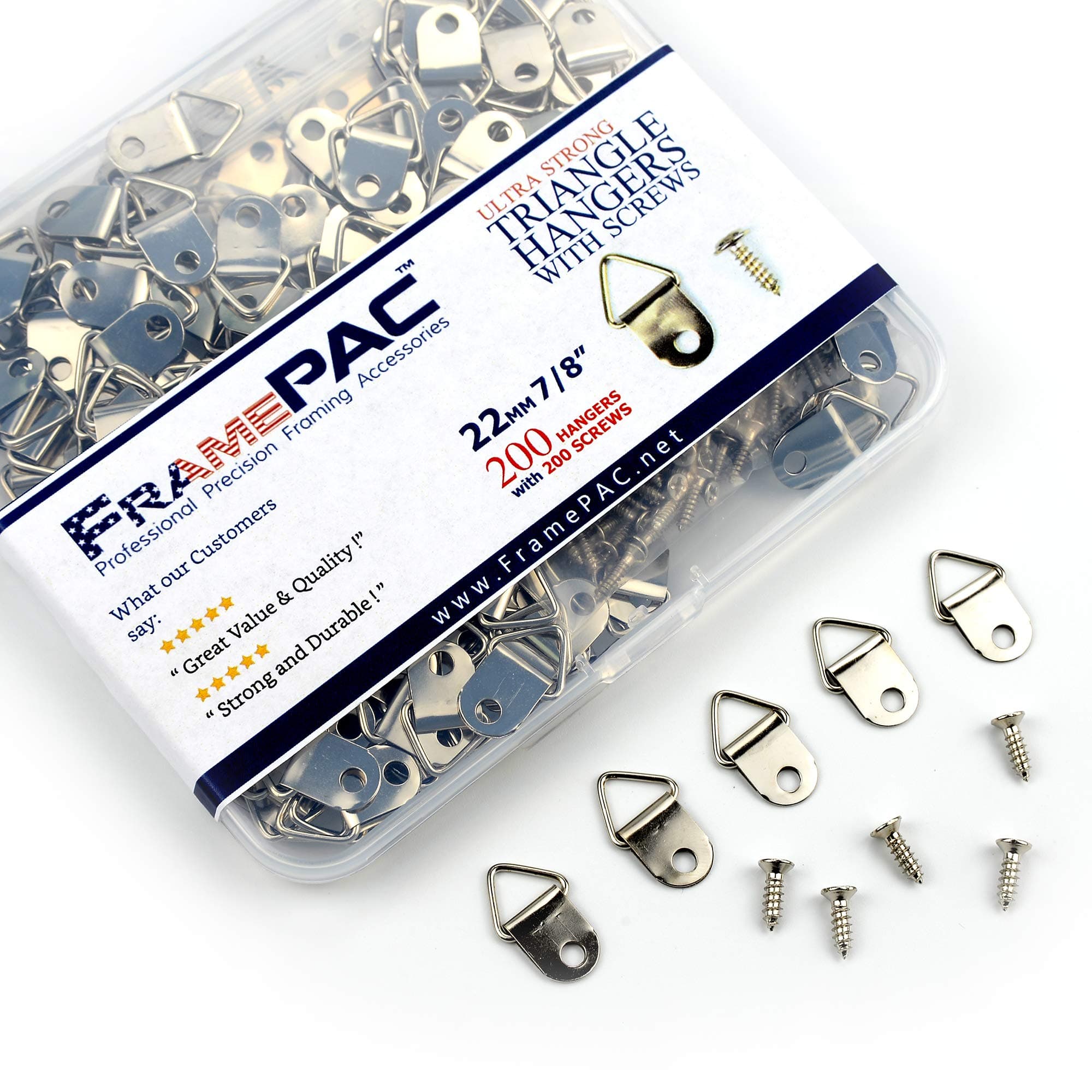 FramePac Small Triangle Picture Hangers with Screws [200 Pcs] - (AKA Picture Hanging Hardware, Picture Frame Hanger, Picture Hanger Hooks, Picture Hooks for Hanging)