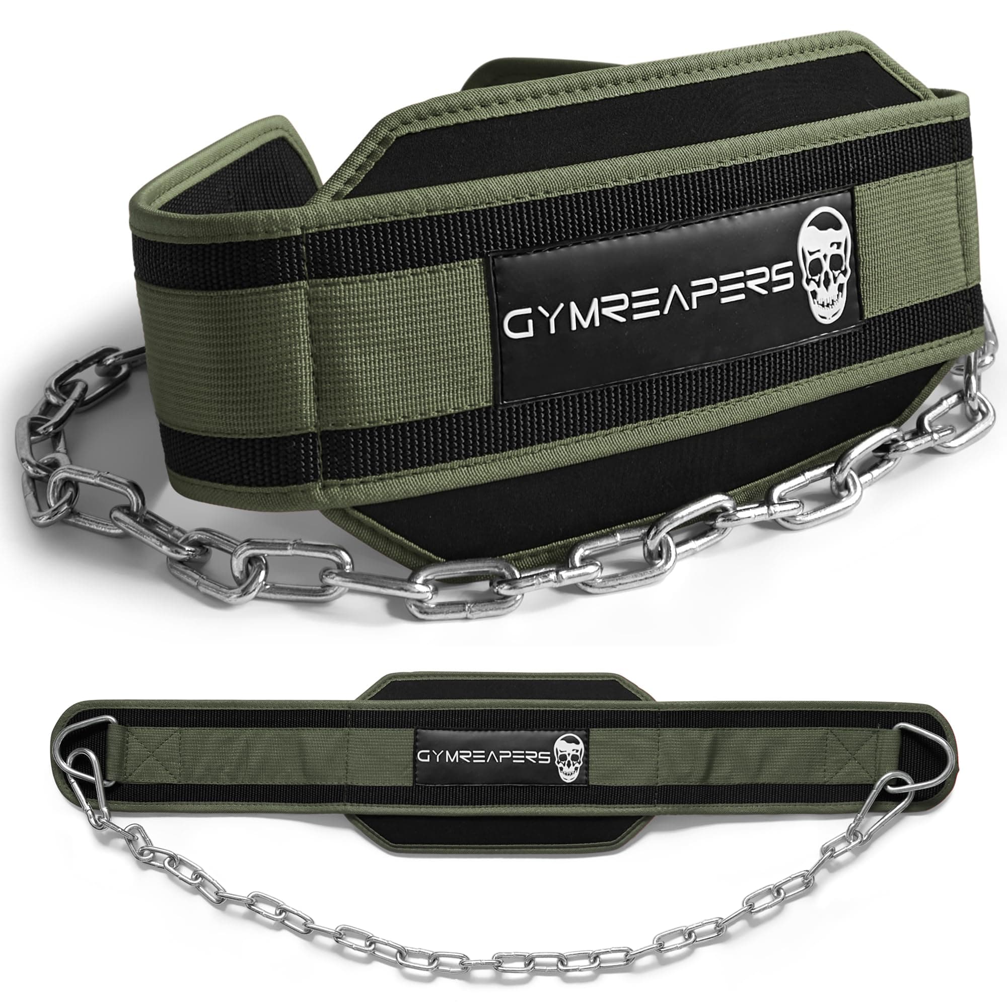 Gymreapers Dip Belt with Chain for Weightlifting, Pull Ups, Dips, Heavy Duty Steel Chain for Weight Training (Ranger Green)