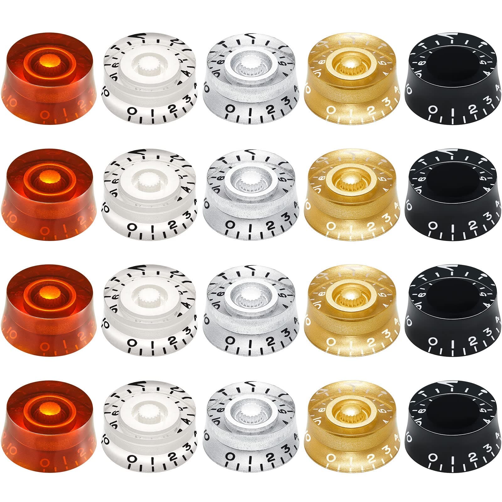 20 Pieces Electric Guitar Knobs Top Hat Volume Tone Control Knobs Turning Guitar Knobs Speed Control Knob Vintage Pedal Control Knobs for Bass Instrument Parts Replacement, 5 Colors
