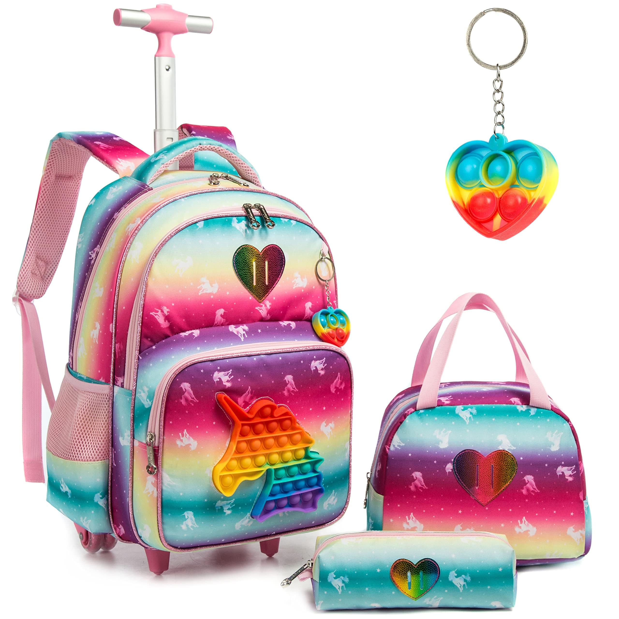 MeetbelifyRolling Backpack for Girls Boys Wheels Backpacks for Elementary Student Wheeled Trolley Trip Kids Luggage, 01 Unicorn, Medium, Backpack,travel