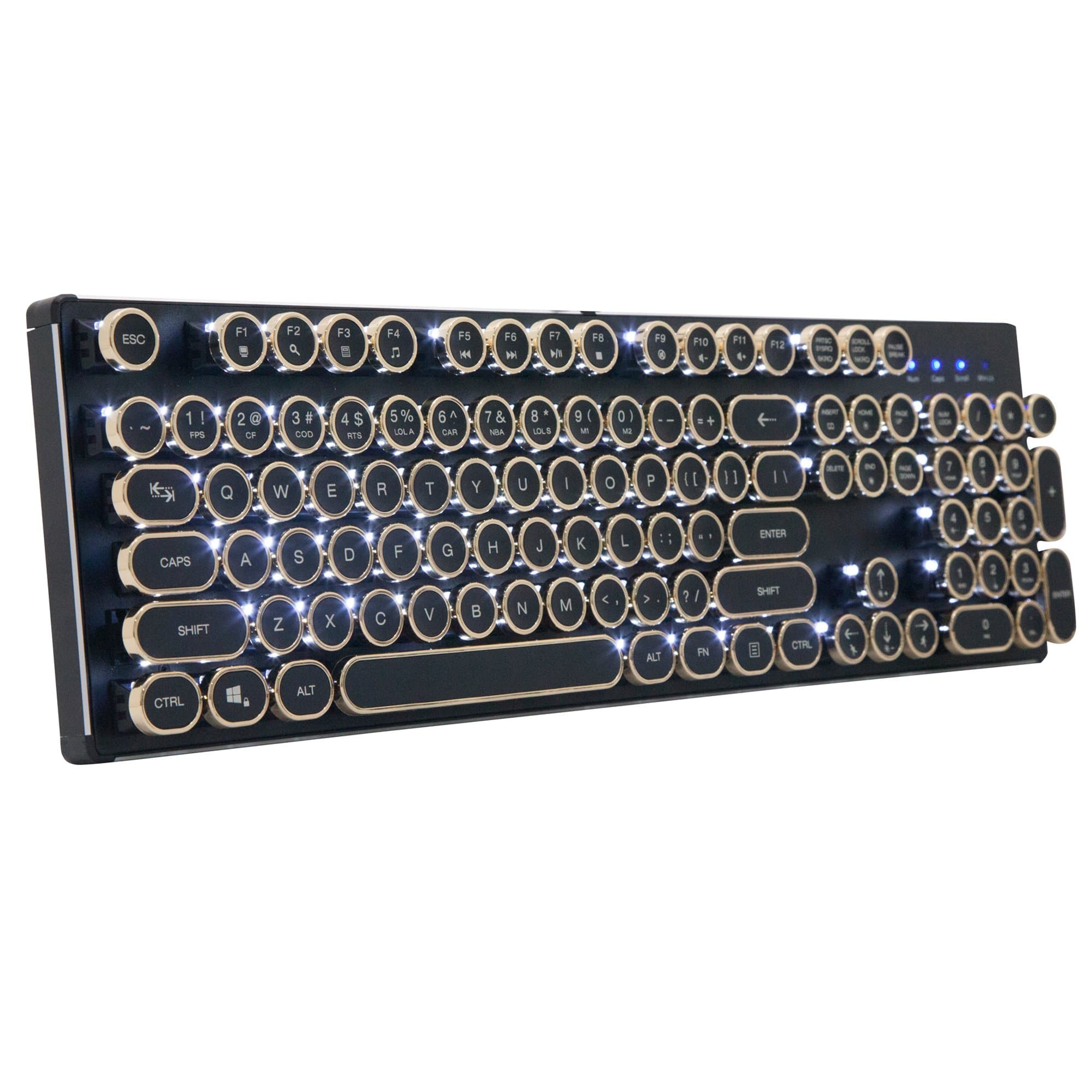 New USB Backlit Retro Typewriter Mechanical Keyboard for PC Mac Gamer Typist etc Wired LED Vintage Inspired Steampunk Gaming Keyboard Khail Blue/Brown Switch Clicky Metal Mechanical Gaming Keyboard