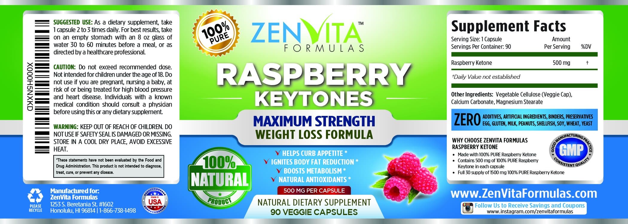 Raspberry Ketones by ZenVita Formulas 123