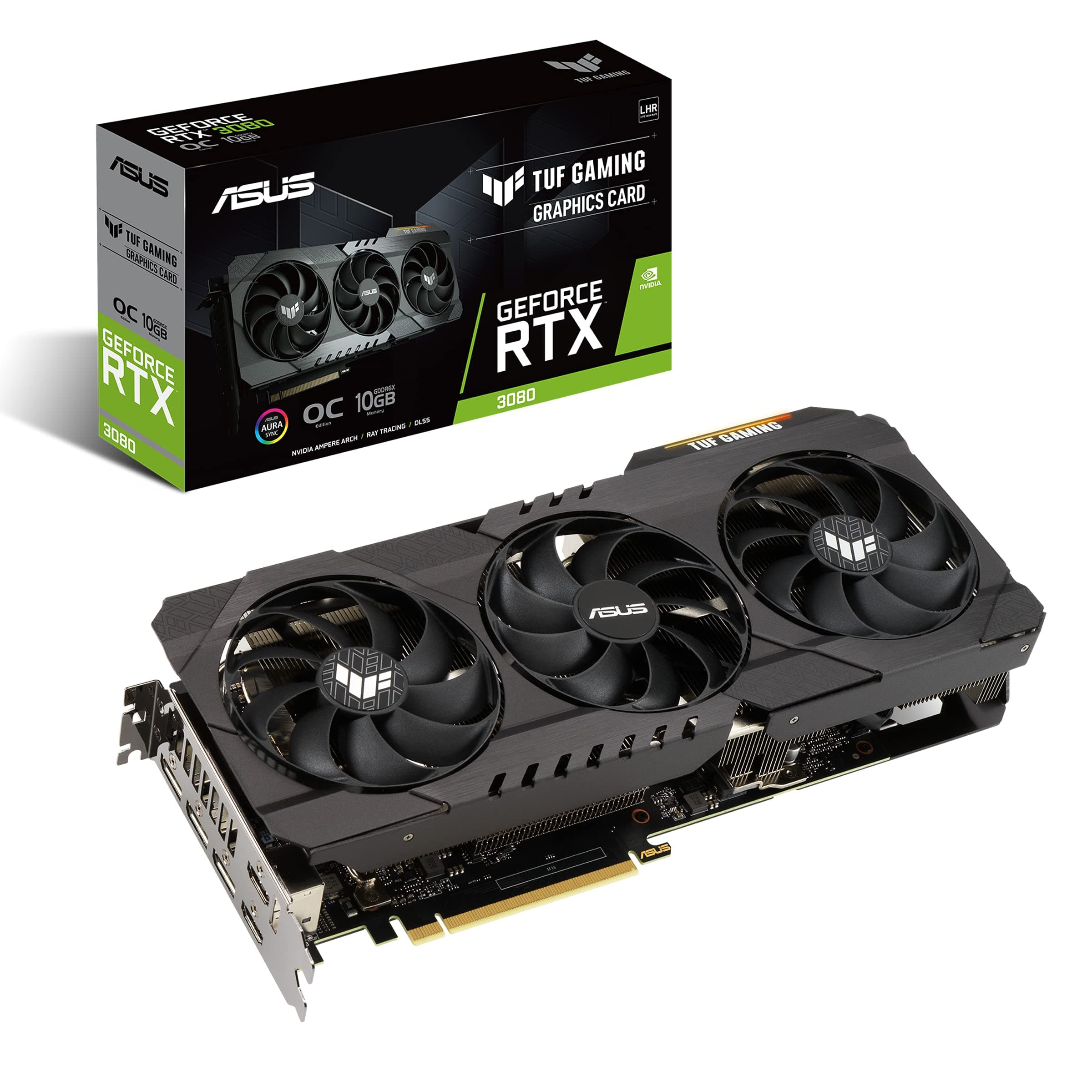 TUF Gaming NVIDIA GeForce RTX 3080 V2 OC Edition Graphics Card (PCIe 4.0, 10GB GDDR6X, LHR, HDMI 2.1, DisplayPort 1.4a, Dual Ball Fan Bearings, Military-Grade Certification, GPU Tweak II)