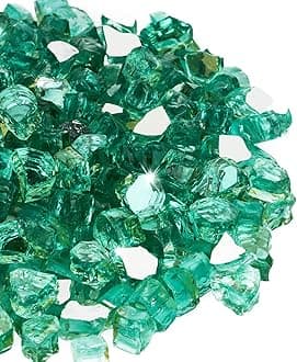 NUPICK20 Pound Fire Glass, 1/2 Inch Reflective Fire Glass, Fit with Fire Pit Glass and Fireplace Glass, Green