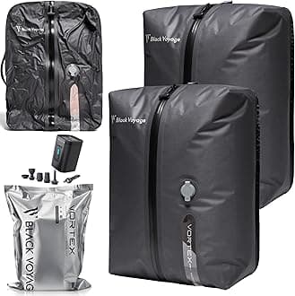 Black Voyage Reusable Vacuum Compression Travel Bag for Carry-On Suitcase and Backpack, Recycled IP67 Waterproof Space Saver Vacpack (2-Pack, 18L - Pump Included)