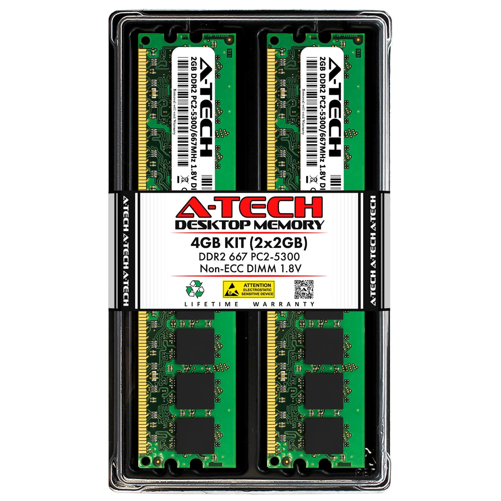 A-Tech 4GB kit (2GBx2) DDR2 PC2-5300 DESKTOP Memory Modules (240-pin DIMM, 667MHz) Genuine Brand