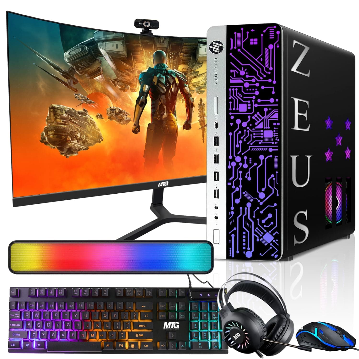 HP G3 Gaming Desktop PC, Intel i7 6th Gen, GT 1030 2GB DDR5, 16GB RAM, 1TB SSD + 4TB HDD, MTG 24 Inch Curved Gaming Monitor, RGB Kit, Windows 11 (Renewed)