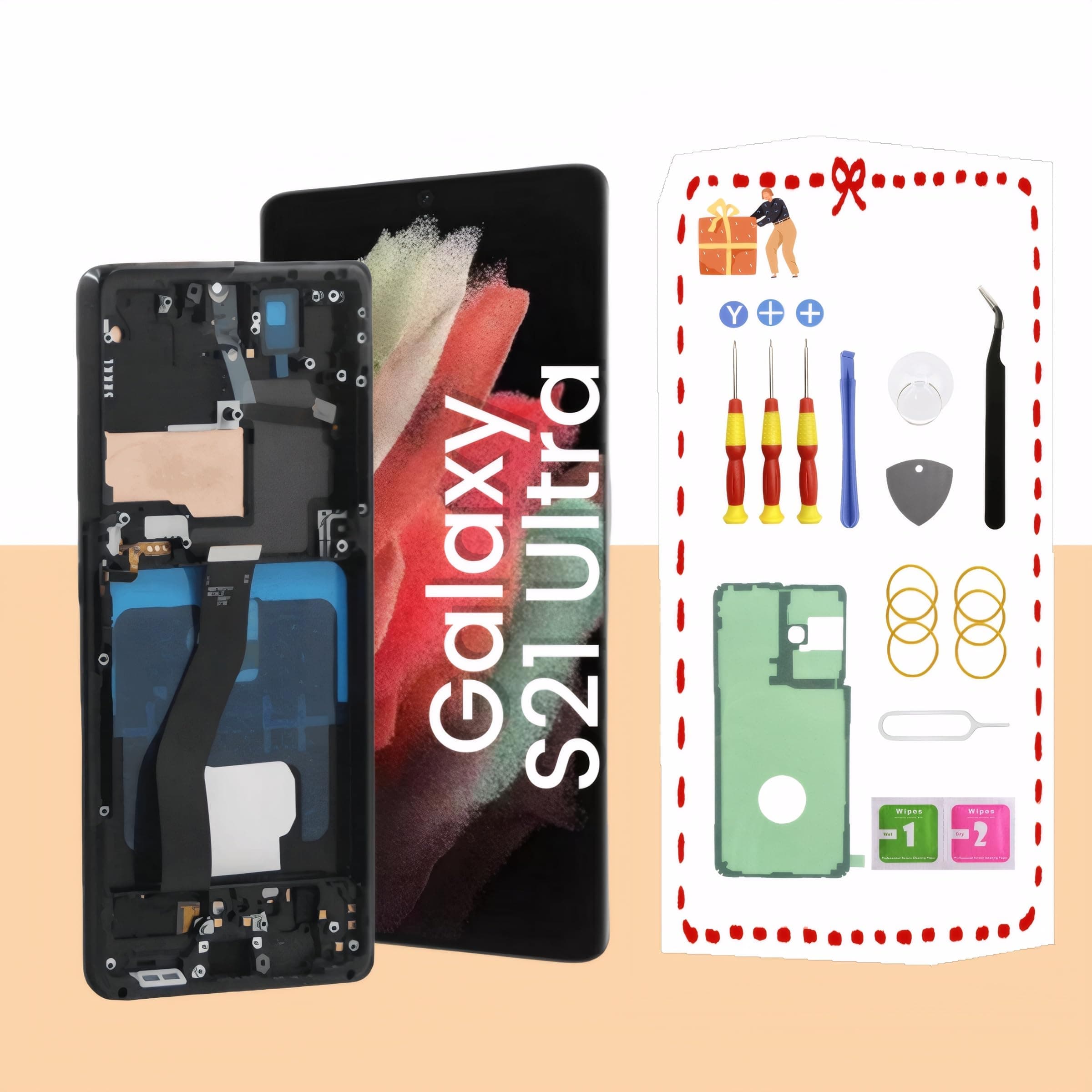 OLED for Samsung Galaxy S21 Ultra 5G LCD Screen Replacement for Samsung S21 Ultra Touch Digitizer Screen Display Assembly with Frame Toolkits G998U G998B/DS Black
