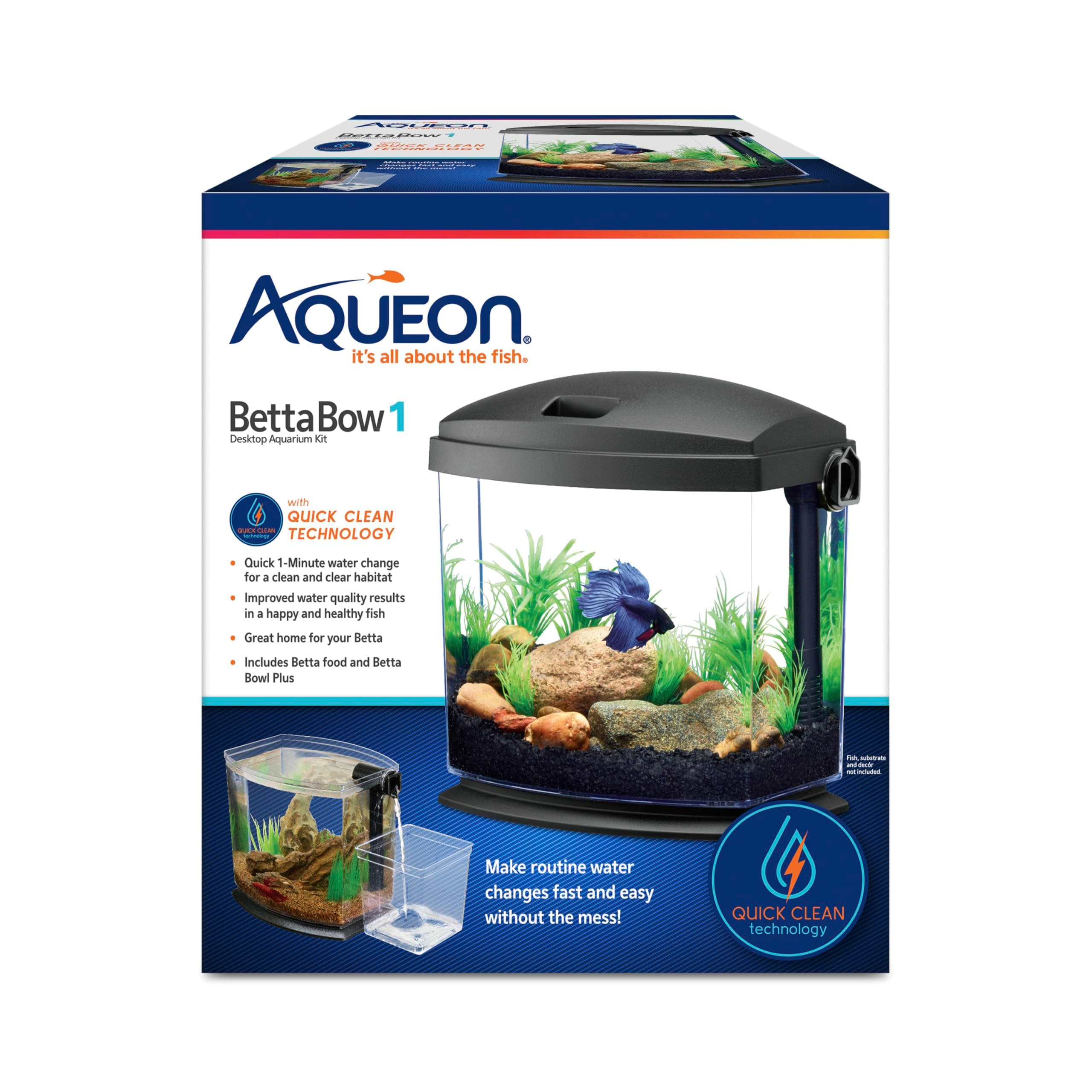 BettaBow with Quick Clean Technology Aquarium Kit, Freshwater, Betta Fish, 1-Gallon, Black