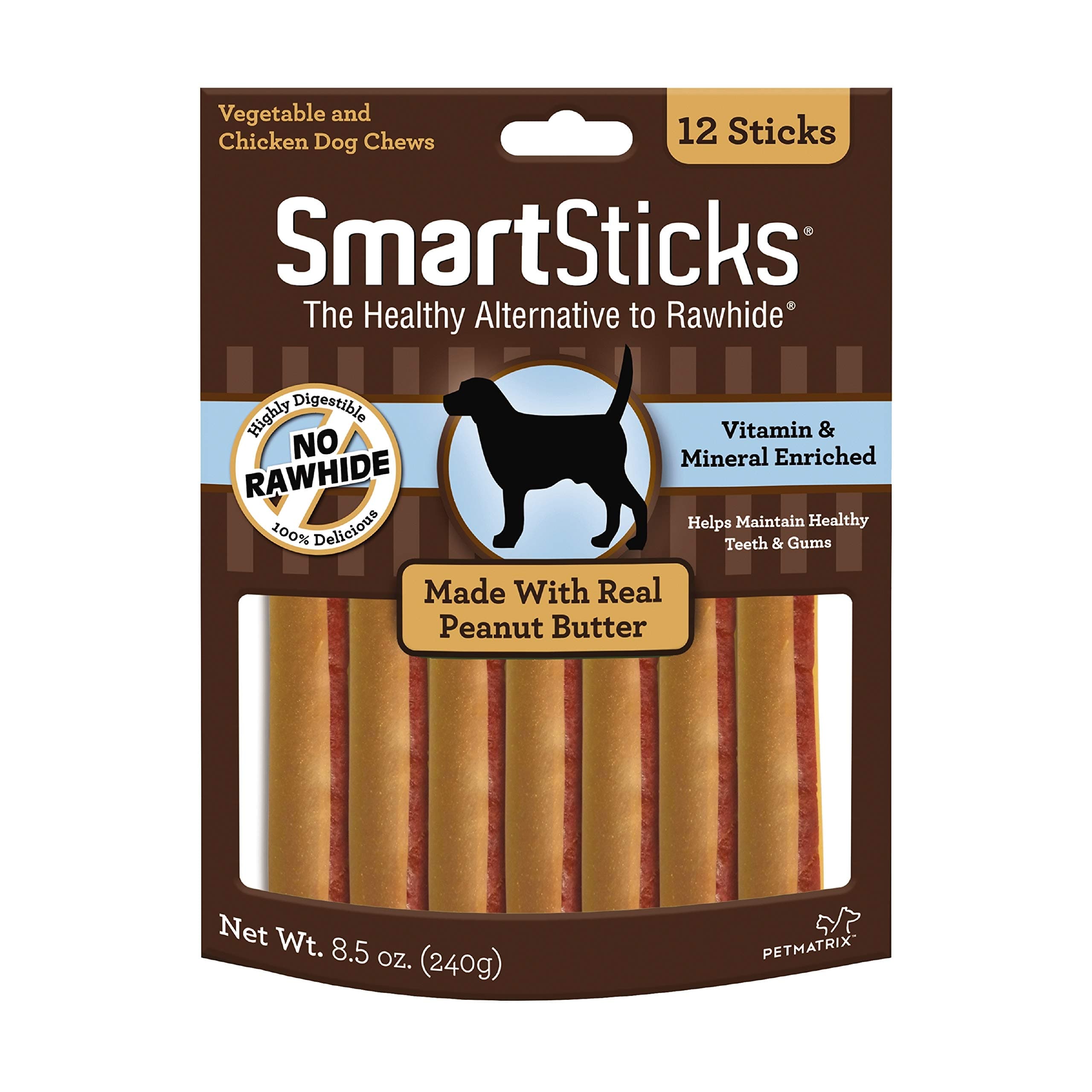 SmartBones SmartSticks With Real Peanut Butter 12 Count, Rawhide-Free Chews For Dogs