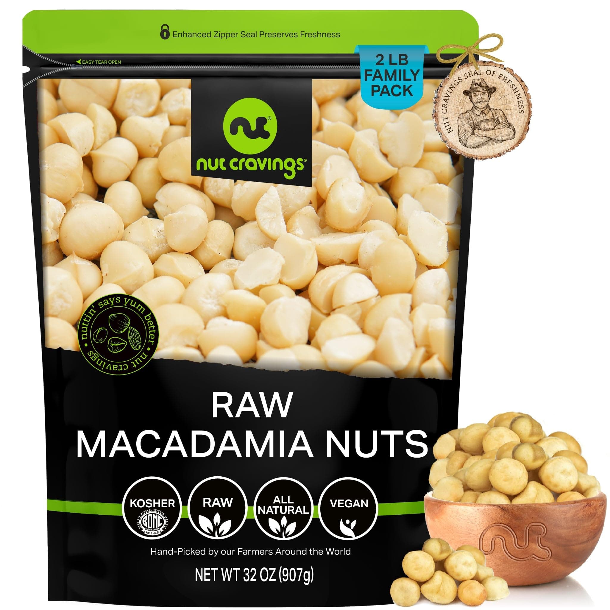 Raw Macadamia Nuts, Unsalted, Shelled, (32oz - 2 LB) Bulk Nuts Packed Fresh in Resealable Bag - Kosher Healthy Snack, Food Assortments Hazelnut
