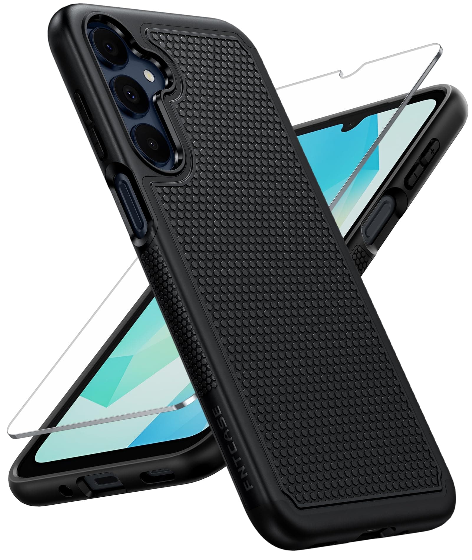 FNTCASE for Samsung A17/A16 Phone Case: Dual Layer Protective Heavy Duty Galaxy Cell Cover with Non Slip Textured Back - Shockproof Rugged Military Grade Drop Protection Bumper Tough (Black)