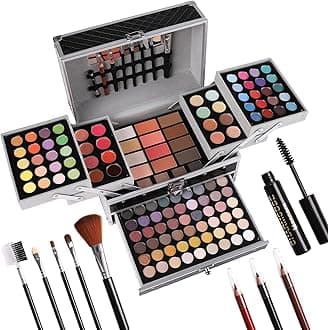 All in One Makeup Gift Set for Women Girls Full Kit, Includes Eyeshadow, Lipstick, Concealer, Highlighter, Eyebrow Powder, Blush, Contour, Lip Liners, Eyeliner, Brushes (Black)