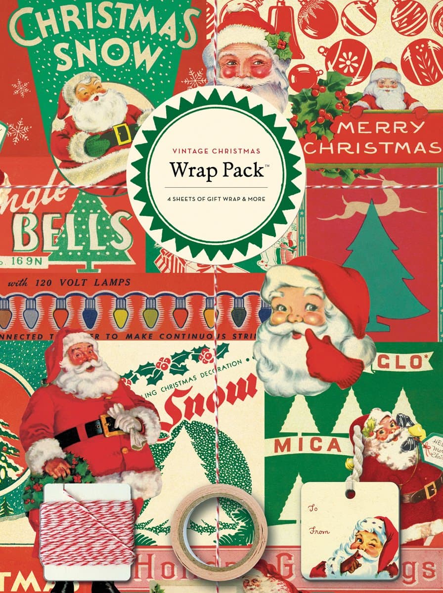 Cavallini Papers 4-Sheet Wrap Pack, Vintage Christmas