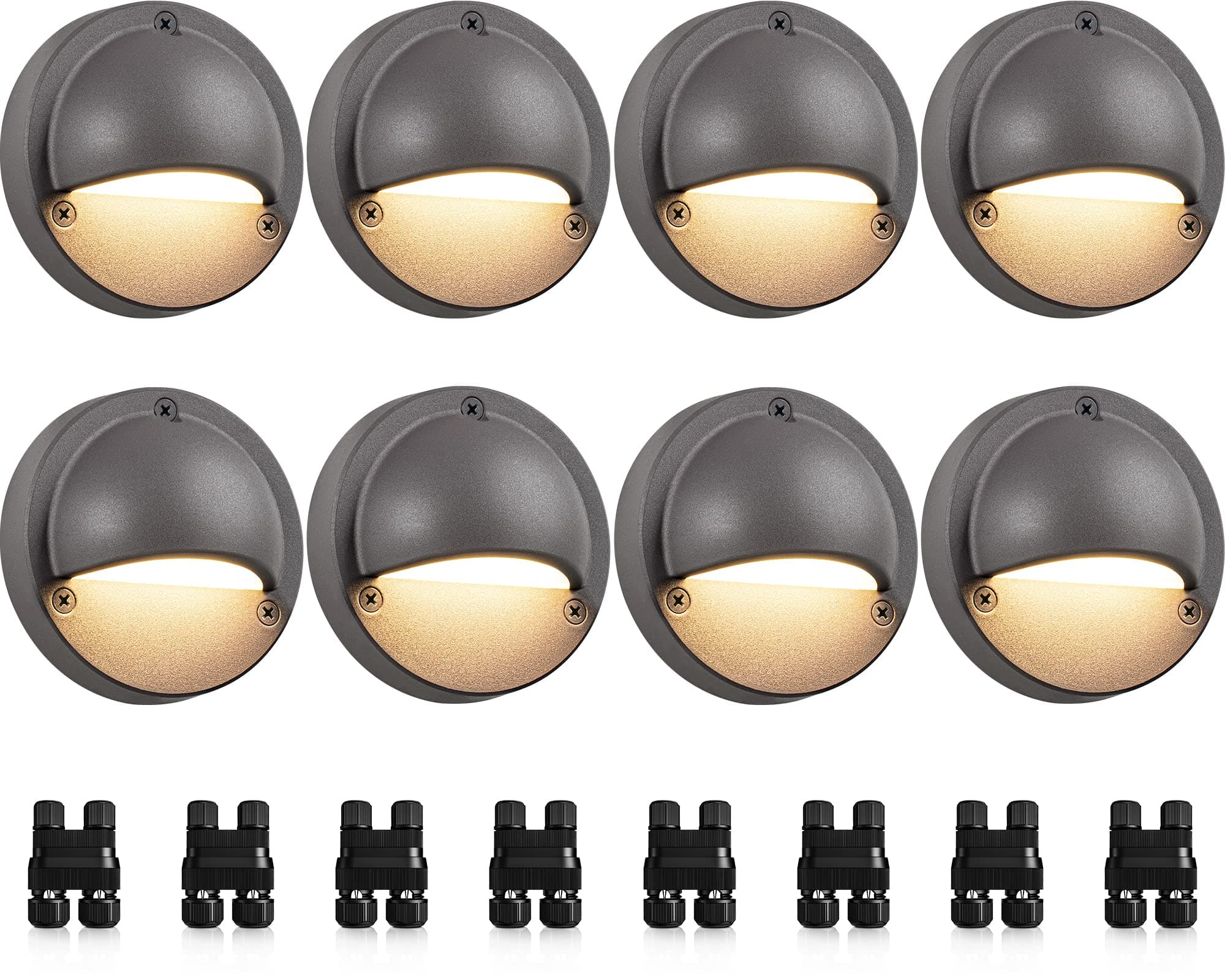 SUNVIE Low Voltage Deck Lights with Fastlock2 Wire Connector 5W LED Landscape Step Stair Lights Outdoor Accent Lighting Garden Post Fence Light 3000K 12-24V AC/DC 3.2FT ETL Listed Cord, 8 Pack