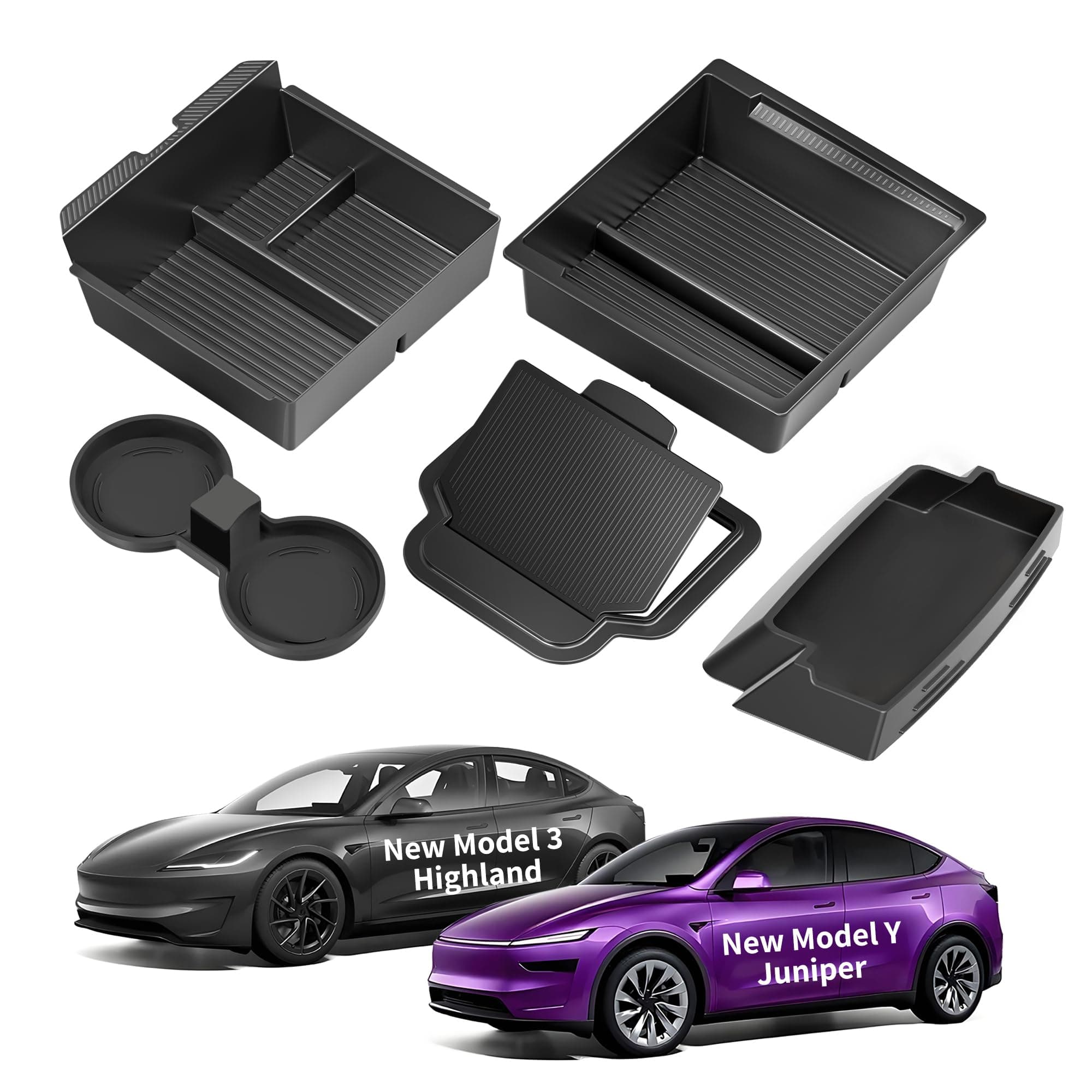 Center Console Organizer Tray for Tesla Model Y Juniper Accessories 2025 2026/For Tesla Model 3 Highland Accessories 2024 2025 2026 [Slide Smoothly/US Patent] Cup Holder Matte Black