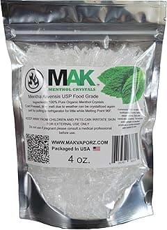 Menthol Crystal 4 oz - Pure Organic 100% Natural - Menthol Crystals from Mint Crystal Mints Mentha Arvensis - Comes in Resealable Standup Bag for Long-Lasting Freshness