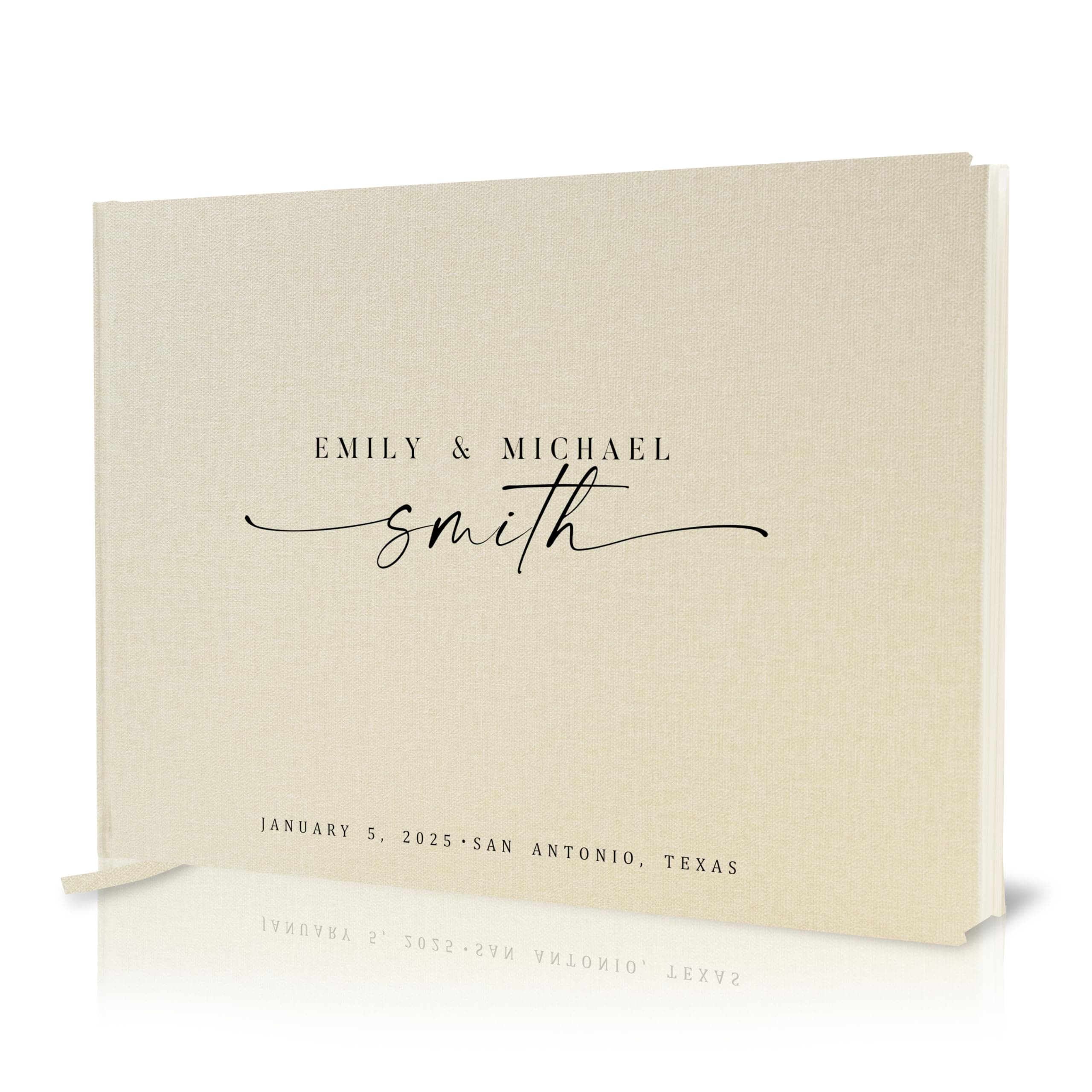 Personalized Guest Book - 11.5" x 8.5" Custom Bride & Groom Names with Bookmark and Hard Cover 140 GSM Blank Pages, for Weddings Guest Book, Engagements, Birthdays, Special Events, Cream