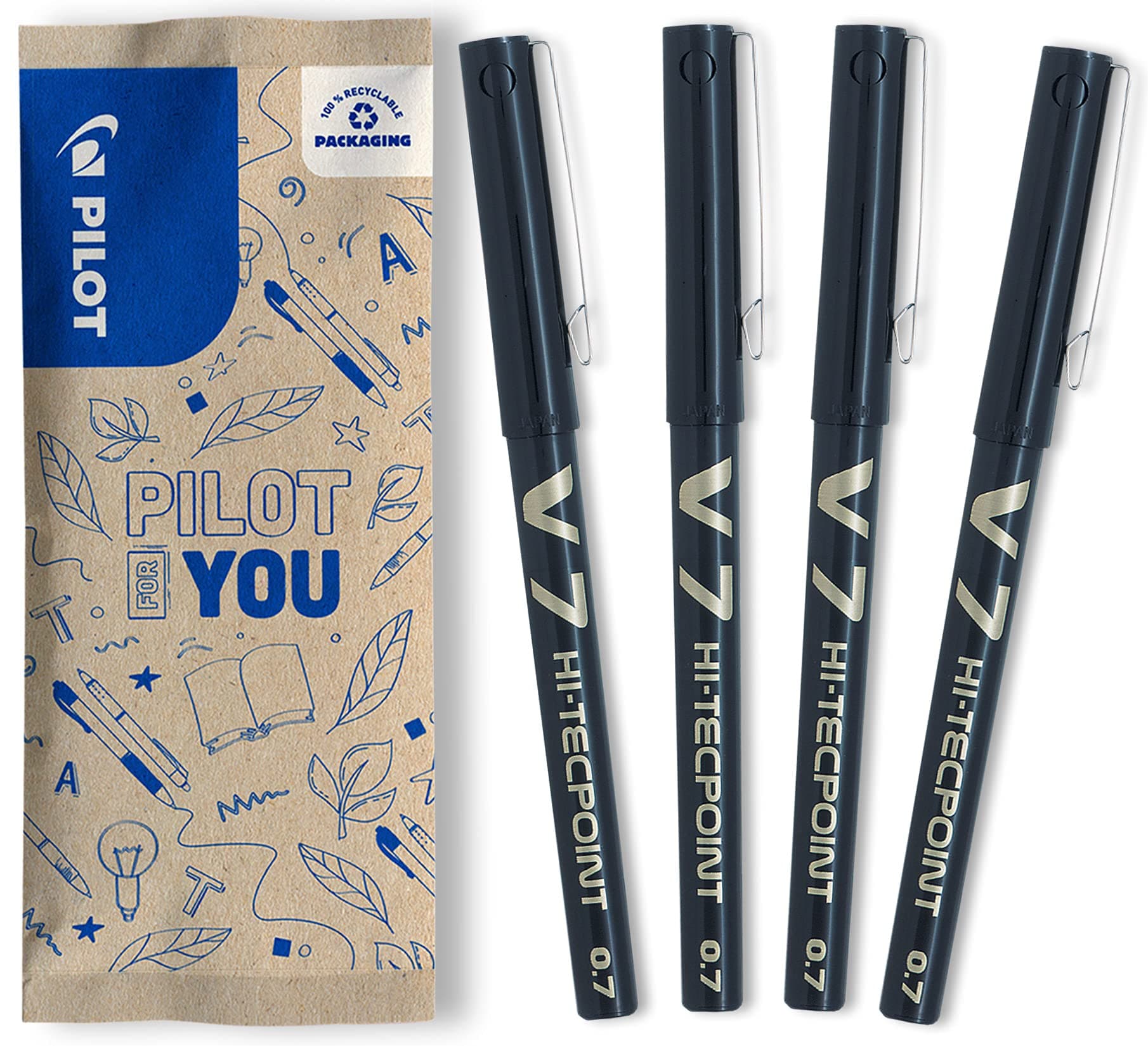 V7 Liquid Ink Rollerball 0.7mm Tip - Black (Pack of 4)