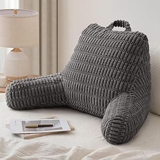 Blissful Diary Reading Pillow, Large Backrest Pillow with Shredded Memory Foam for Adult & Children, Designed for Bed and Couch Sitting Up, Includes Arms, Pockets and Washable Cover, Dark Gray