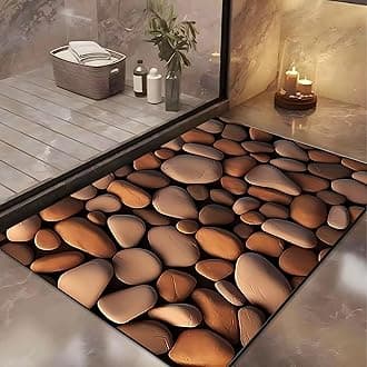 Yellow Weaves 3D Patterned Non-Slip Floor Mat, Water Absorbent, Non-Slip Bath Mat, Quick Dry Mat for Bathroom, Doormat for Home, Kitchen, Office (Pack of 1) - Brown Stone