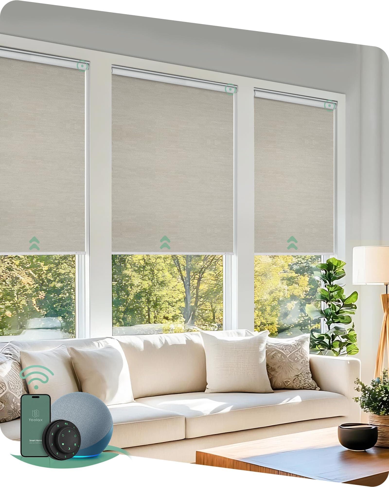 Motorized Blinds with Remote, Blackout Smart Blinds for Indoor Windows Motorized Shades, Automatic Roller Shades Work with Alexa for Bedroom Office, Customized (Jacquard Coffee)