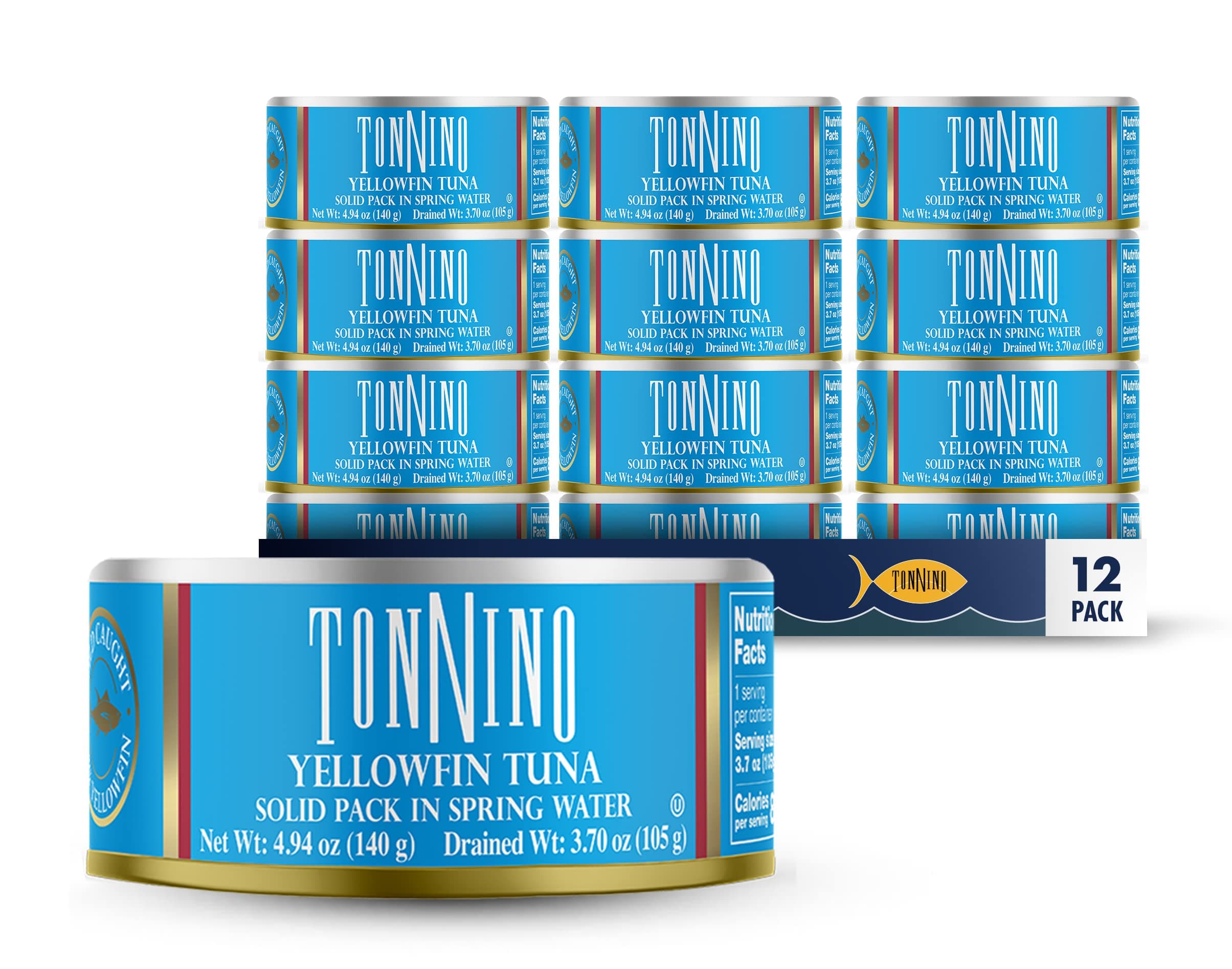 Tuna Solid Albacore in Spring Water, Wild, Non-GMO, Canned, 4.94 Oz (Pack of 12)
