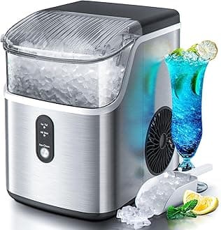 Nugget Countertop Ice Maker with Soft Chewable Pellet Ice, Pebble Portable Ice Machine, 34Lbs/24H, Self-Cleaning, Sonic Ice Maker, One Button Operation, for Kitchen,Office Stainless Steel Silver