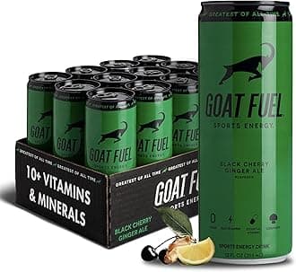 Sponsored Ad - G.O.A.T. Fuel Energy Drink, Co-Founded by Jerry Rice, Natural Caffeine, Electrolytes, BCAAs, Cordyceps & Antioxidants, Light Carbonation Pre Workout, 12 Pack, 12 FL Oz, Black Cherry Ginger Ale