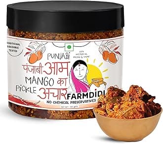 FarmDidi Punjabi Mango Pickle 325g in Fresh | Homemade Sour & Slightly Spicy Dry Aam Ka Achaar | North Indian Punjabi Style Pickle | Made With Less Oil | No Chemical Preservatives