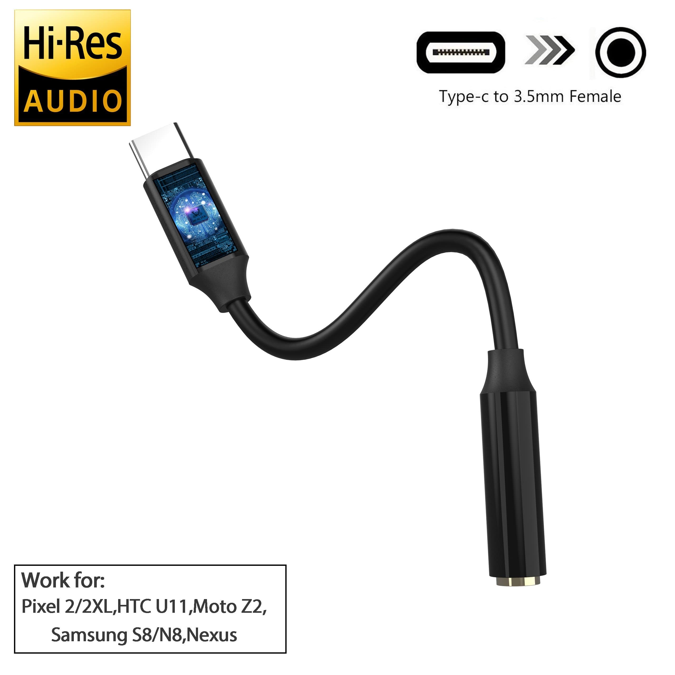 USB C to 3.5mm Audio Adapter, Type C Male to 3.5mm Female Stereo Earphone Converter,Realtek Chip/Hi-res/DAC Headphone Cord Compatible with Pixel 3/3Xl 2/2XL,HTC U11,Moto Z2,Samsung S9/S8/N8