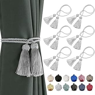 BEL AVENIR 4 Pack Curtain Handmade Tiebacks Decorative Curtain Holdbacks with Tassel… (Silver, 6 Pack)